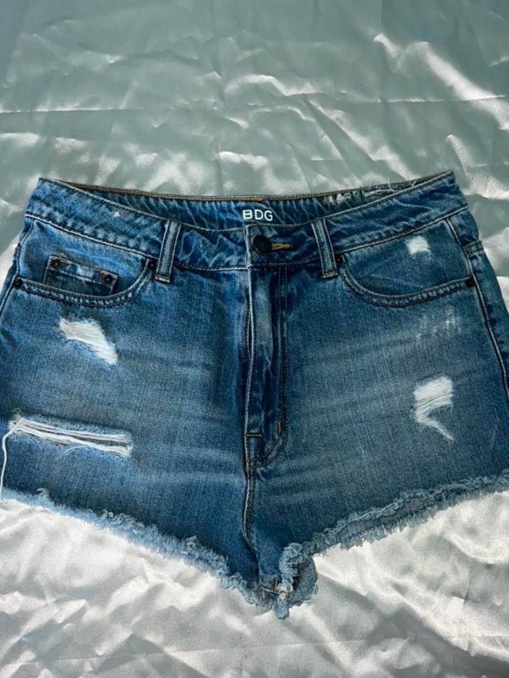 BDG Dark Blue Distressed High-Rise Jean Shorts